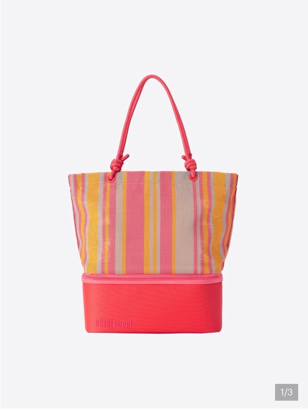 Beis Poppi Pink & Yellow Striped Beach Tote